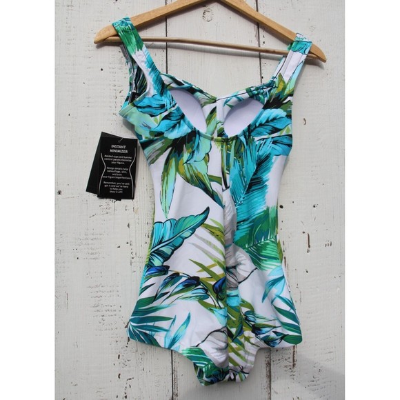 Maxine of Hollywood Green/Blue Palm Beach Leaves One-Piece Swimsuit Women S 6 - Picture 6 of 7